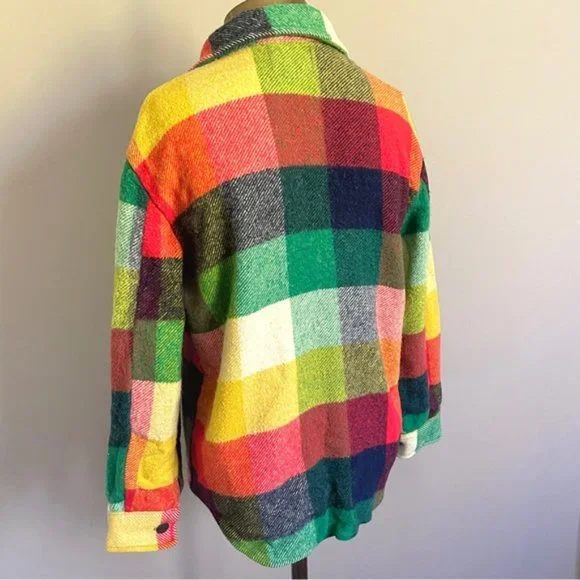 Vintage 70s HBC Coloured Plaid Wool Collared Bell Shirt Shacket  - XS/S - Picture 6 of 8